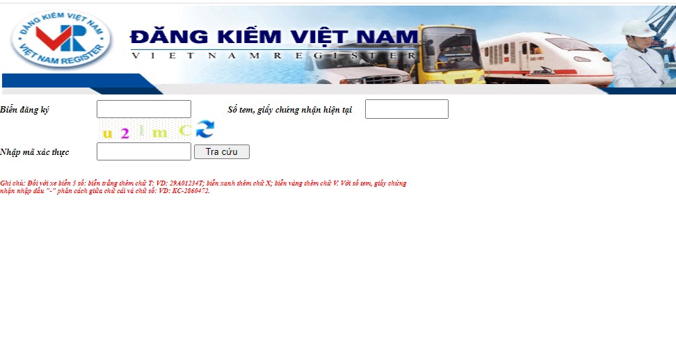 Tra cứu trên website của Cục đăng kiểm Việt Nam